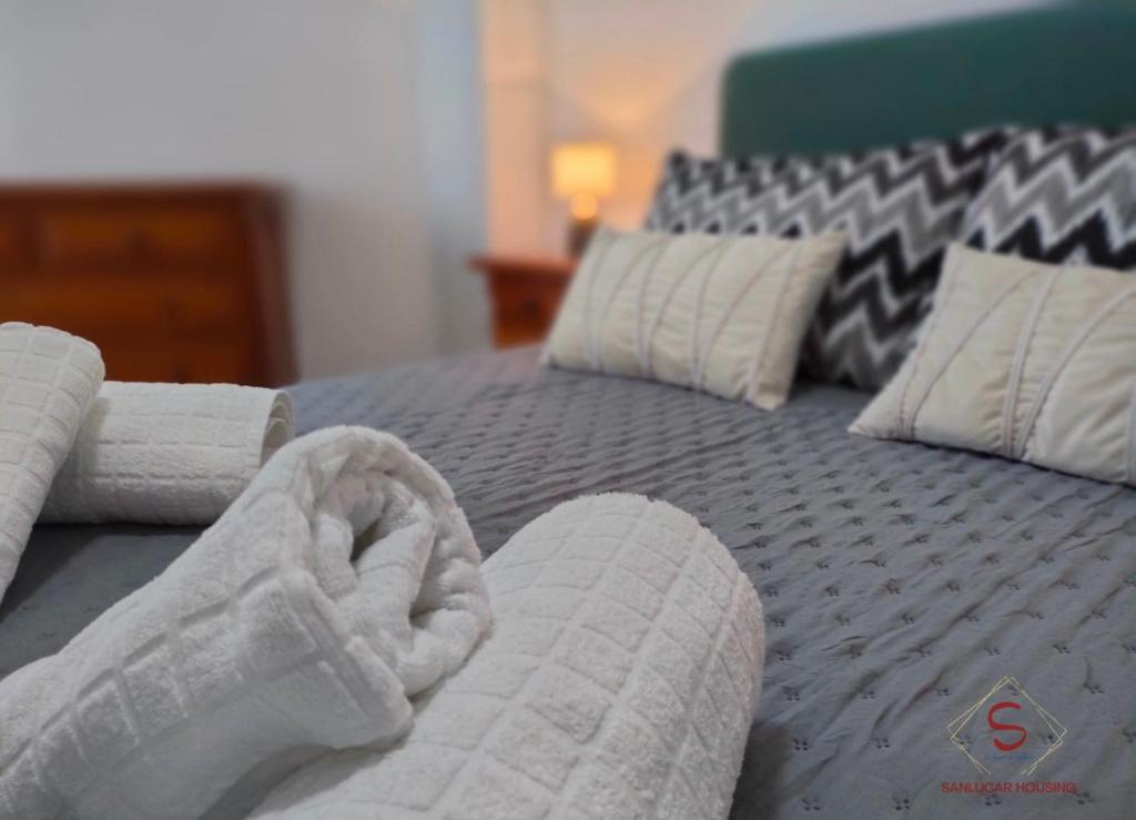 Łóżko lub łóżka w pokoju w obiekcie Doñana Playa a 50 metros de la playa by Sanlúcar Housing
