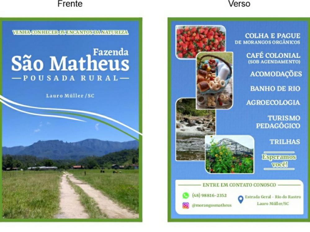 a brochure for a farm with a field and a road at Fazenda São Matheus in Lauro Müller