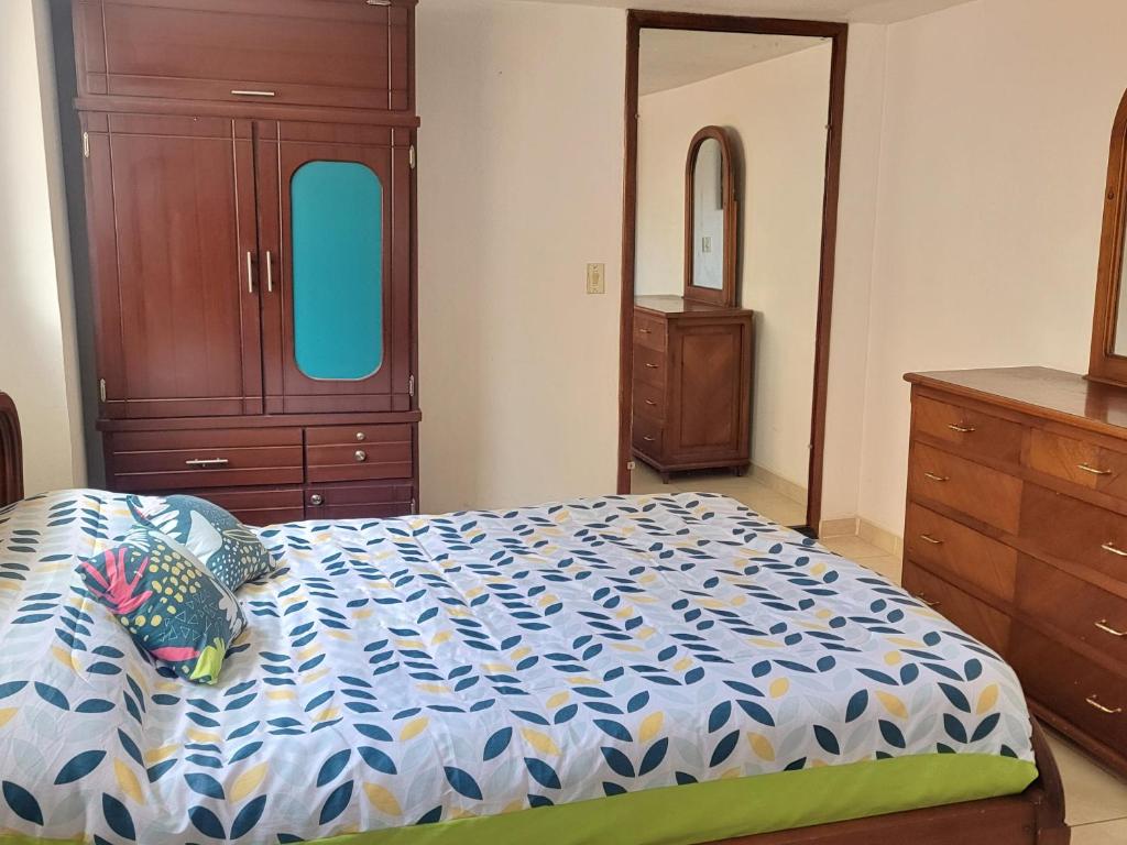 1 dormitorio con 1 cama grande y vestidor en Habitación nueva a estrenar con baño privado completo, totalmente independiente, sector jipijapa por la plaza de toros Quito, tiene garaje, en Quito