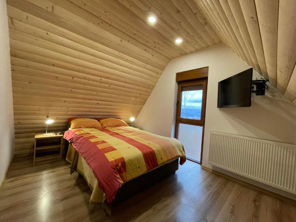 sypialnia z łóżkiem i telewizorem z płaskim ekranem w obiekcie Vila Vlajić 2020 w mieście Gornje Pale
