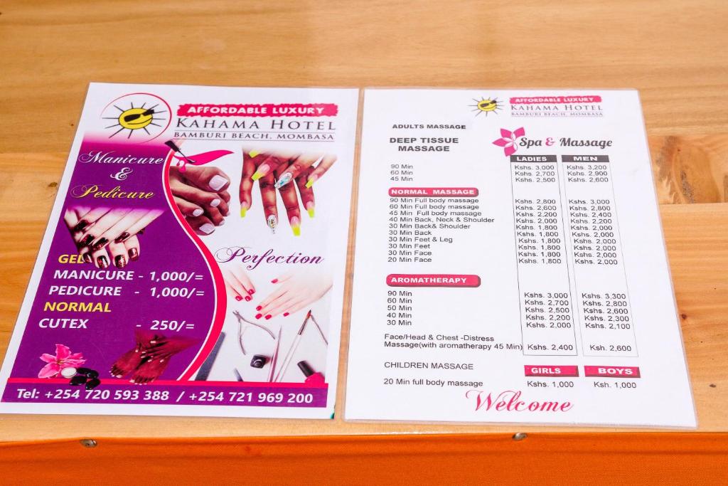 Certifikát, hodnocení, plakát nebo jiný dokument vystavený v ubytování Kahama Hotel Mombasa