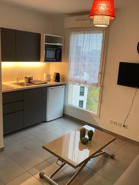 Kuchyňa alebo kuchynka v ubytovaní Studio Chic Little Bohême proche hôpitaux, 15 mn du centre