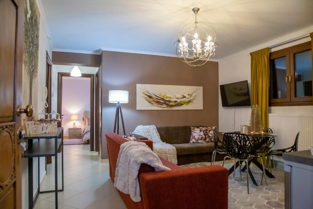 Et opholdsområde på Meteora Olio Hills apartment