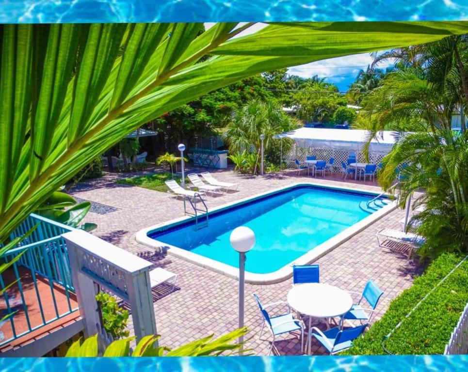 una vista aérea de una piscina con mesa y sillas en Green Island Inn en Fort Lauderdale
