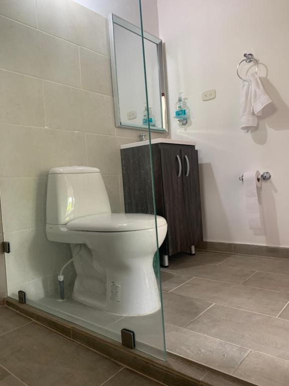 Vannituba majutusasutuses Moderna cabaña en Viterbo con Aire AC y Piscina