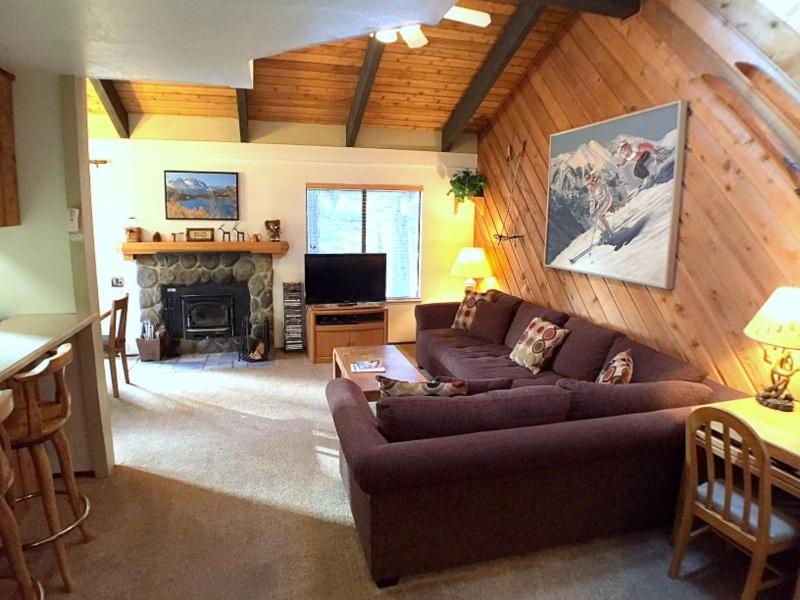 a living room with a couch and a fireplace at 102 Standard Condo in Mammoth Lakes
