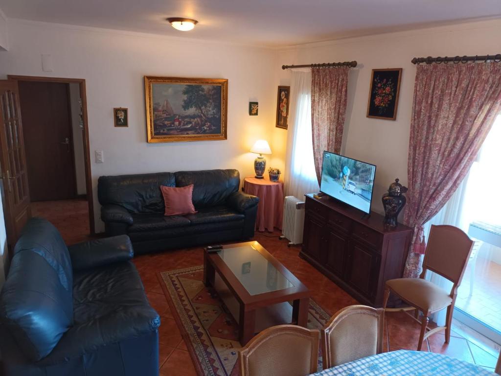 ein Wohnzimmer mit einem Sofa und einem TV in der Unterkunft familiahorta in Coimbra