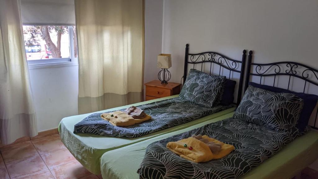 two beds with stuffed animals on them in a bedroom at Apartamento La Playa in Valle Gran Rey