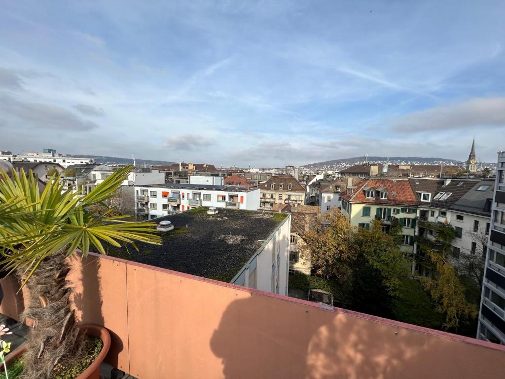 Nespecifikovaný výhled na destinaci Curych nebo výhled na město při pohledu z apartmánu