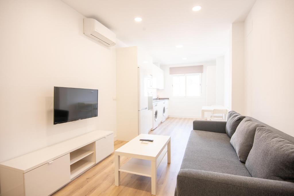 Televízia a/alebo spoločenská miestnosť v ubytovaní Apartamentos Mirablau