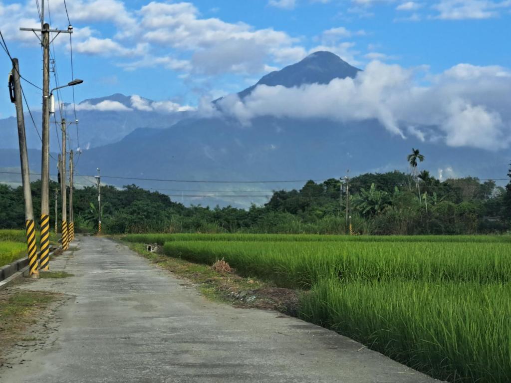 een weg voor een veld met een berg bij Green Forest Homestay in Nung-hui-ti