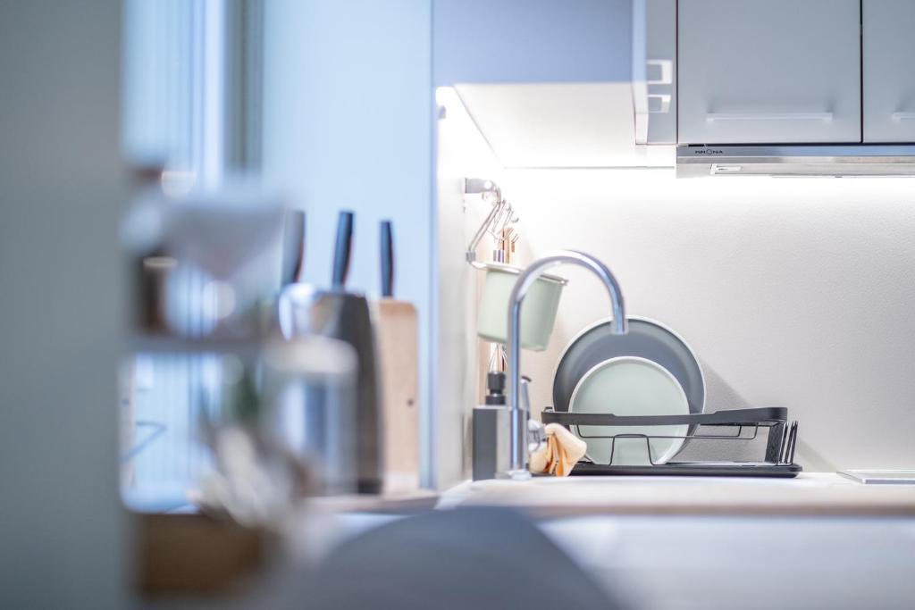 Kuchyň nebo kuchyňský kout v ubytování Neringarent STUDIO-APARTAMENTAI