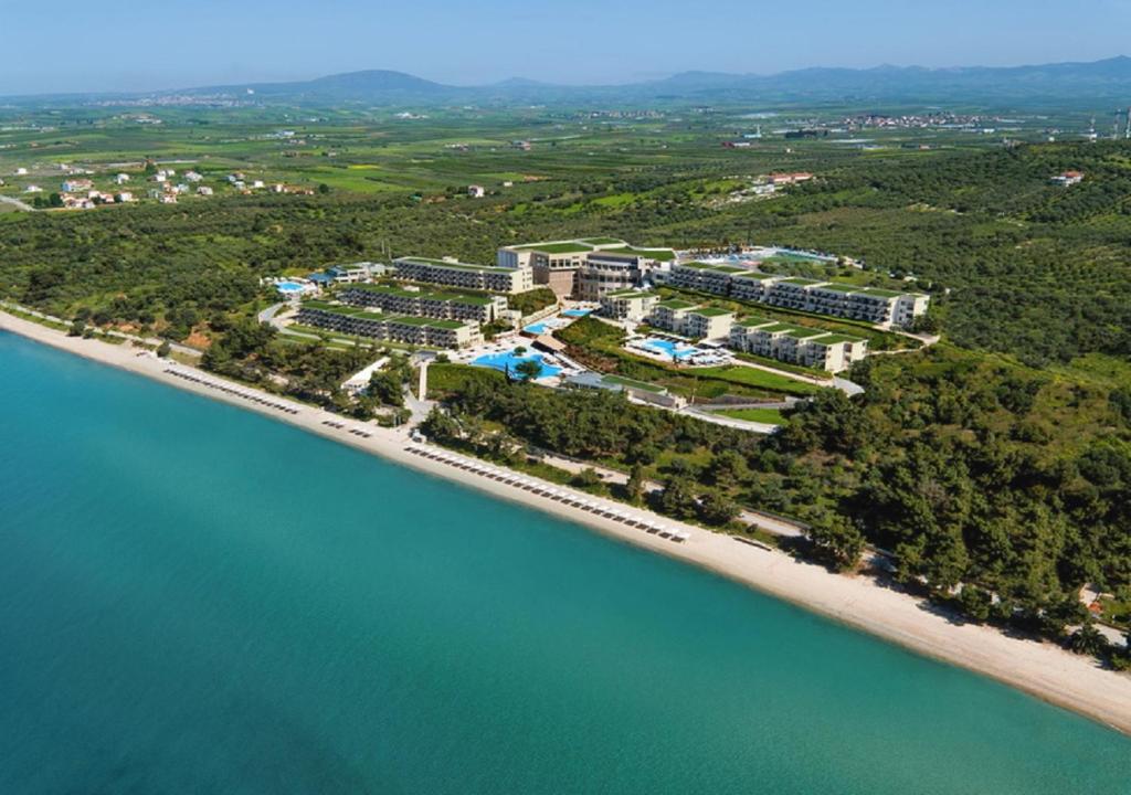 an aerial view of a resort next to the water at Ikos Oceania in Nea Moudania