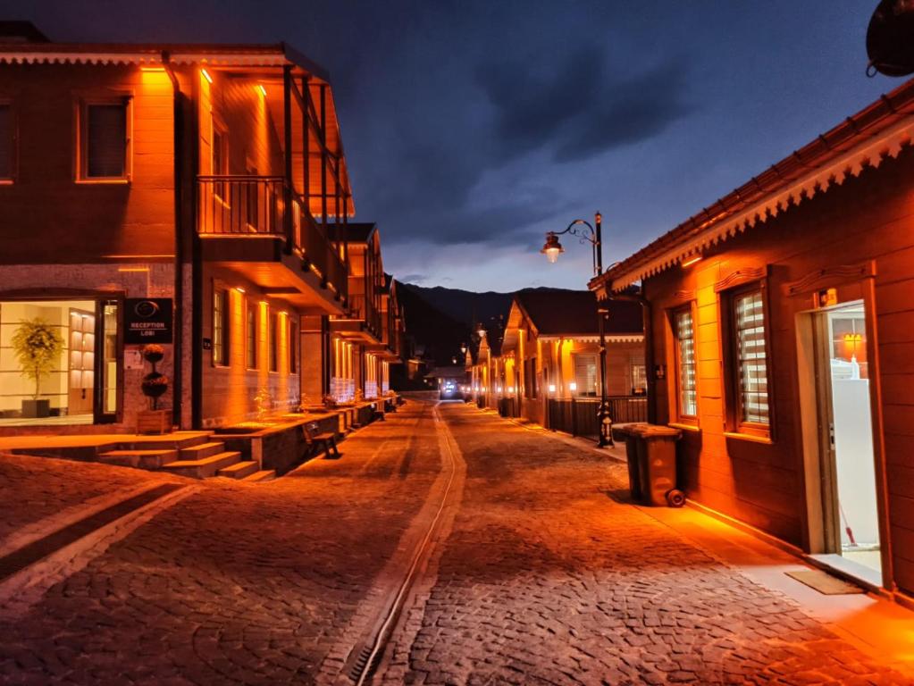 eine leere Straße in der Nacht in der Unterkunft Kaya Life Resort in Uzungöl