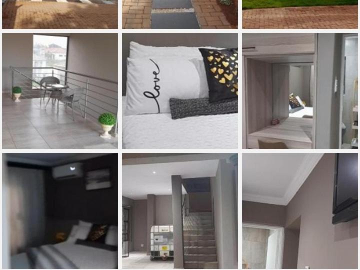 un collage de fotos de un dormitorio y una sala de estar en TLZ Prop B&B, en Pretoria