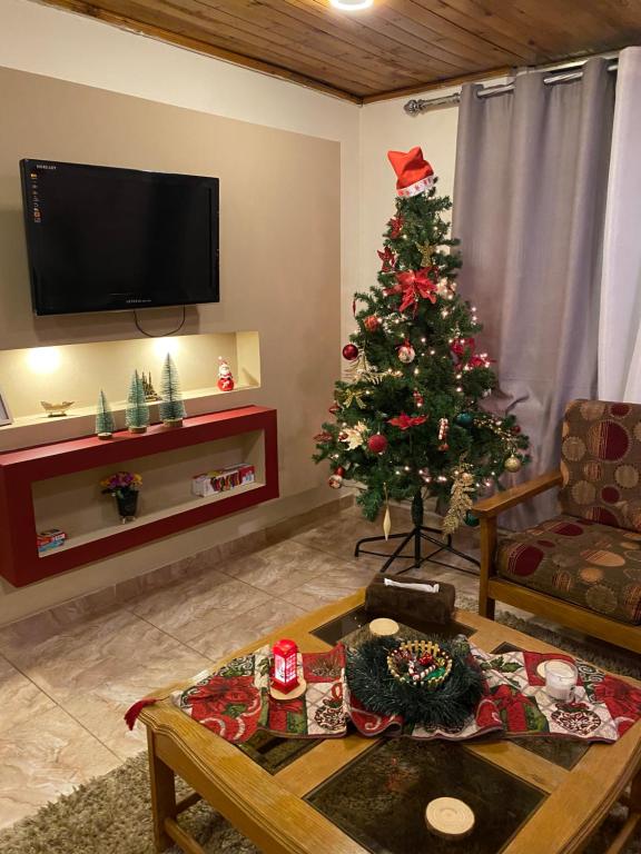 uma sala de estar com uma árvore de Natal no canto em MiaDa’bia em Madaba