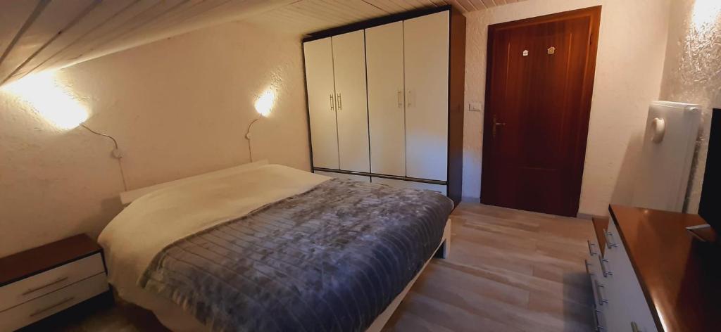 a bedroom with a bed and a large closet at Ampia Mansarda a Dimaro in Val di Sole in Monclassico