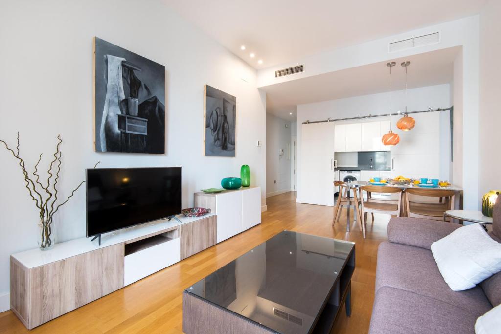 Televízia a/alebo spoločenská miestnosť v ubytovaní MÁLAGA ROYAL ART MUSEUM APARTMENT