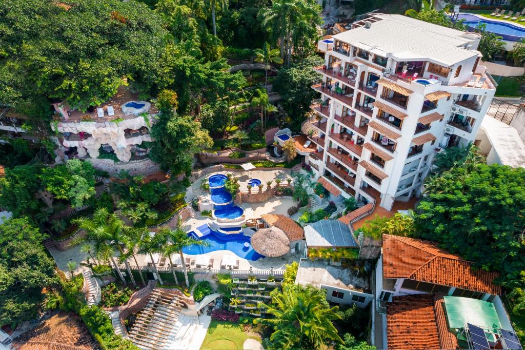 an aerial view of a resort with a swimming pool at Marcela Resort & Spa in Puerto Vallarta