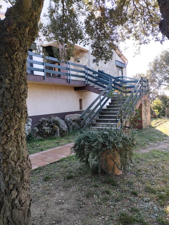 een gebouw met een trap voor een boom bij Casa de camp prop de la Costa Brava in Romanyá de la Selva