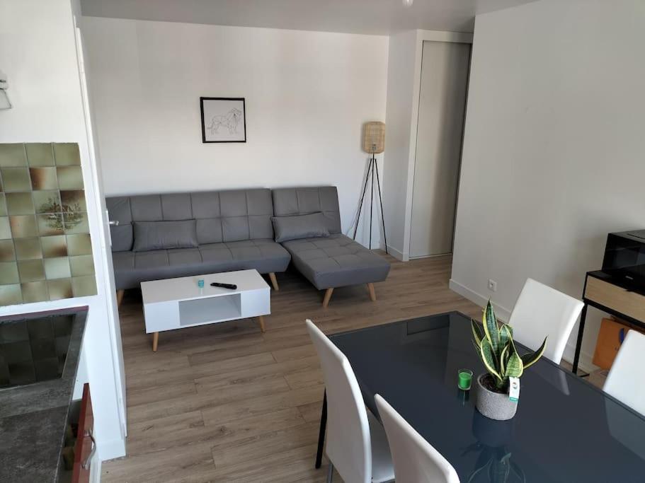sala de estar con sofá y mesa en Très bel appartement proche parc des expositions et aéroport Roissy CDG, en Villepinte