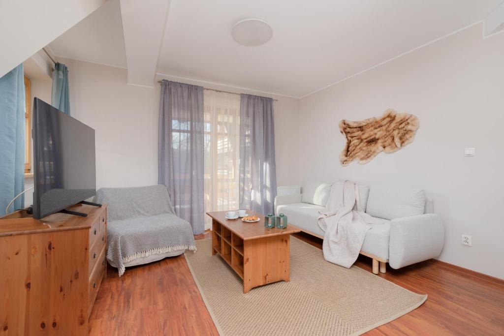 Televízia a/alebo spoločenská miestnosť v ubytovaní Kaszelewskiego Apartment Zakopane by Noclegi Renters