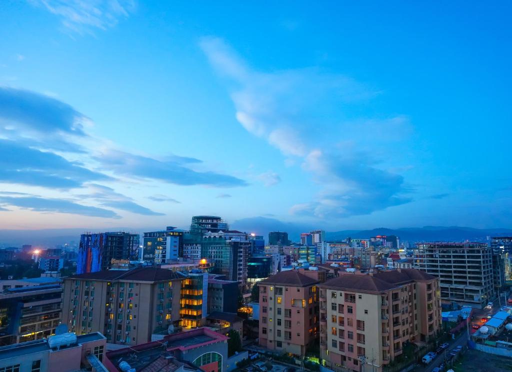 a view of a city at night with buildings at Loft Hotel Apartment in Addis Ababa