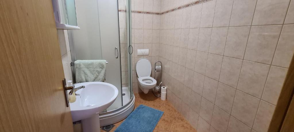 uma pequena casa de banho com WC e lavatório em Apartmani Gizela em Trogir