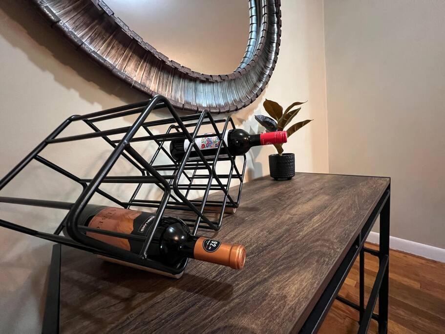 a table with a hair dryer and a mirror at Spacious 4 bedroom residential at Burlington Park in Billings