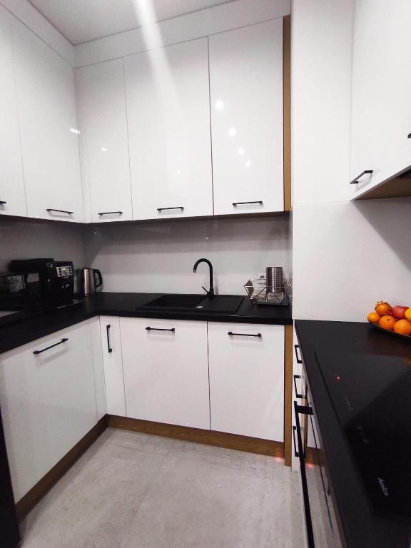 Kuchyňa alebo kuchynka v ubytovaní ApartamentySnu, Wola Premium I z parkingiem