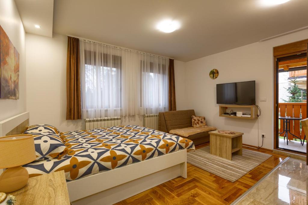 een hotelkamer met een bed en een televisie bij Apartman Gavrilov 2 in Zlatibor