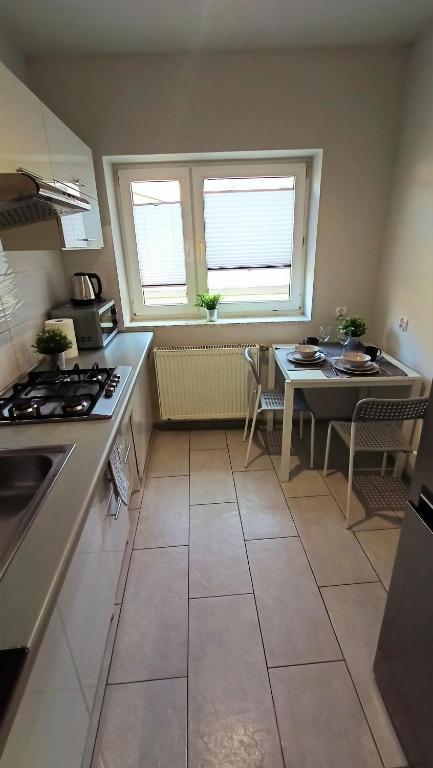 Kuchyňa alebo kuchynka v ubytovaní Apartament SREBRNY Krakowskie Przedmieście 26