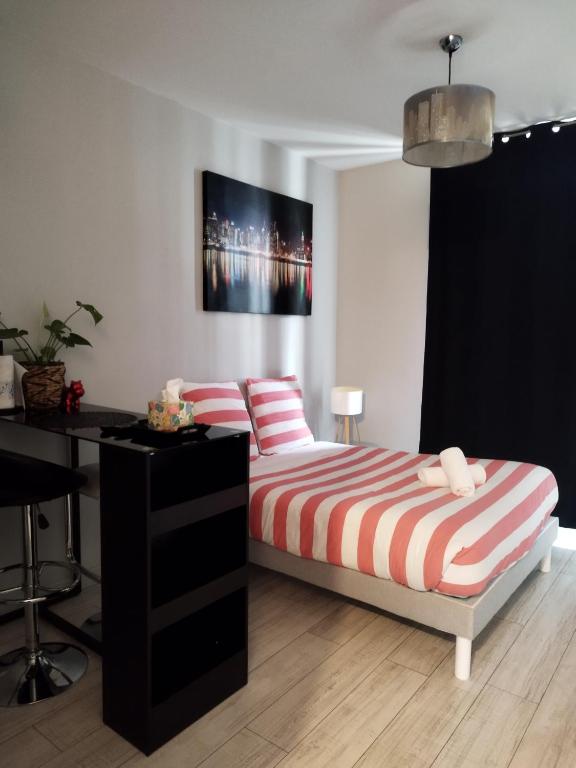 une chambre avec un lit et un bureau dans l'établissement Pau hypercentre Studio, à Pau