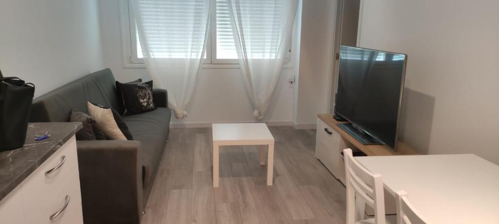 a living room with a couch and a tv at Apartamento Mc Lion in Alcobendas