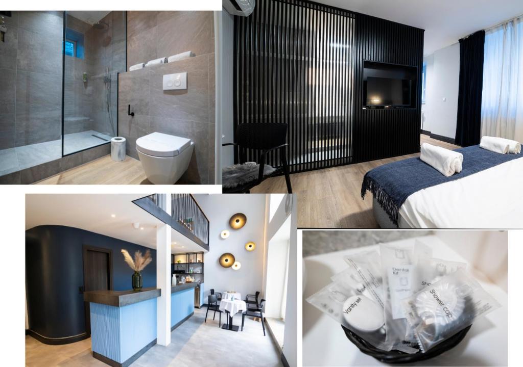 un collage di foto di una camera d'albergo di Doma Zagreb Aparthotel a Zagabria