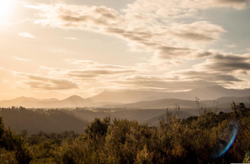 a view of a valley with mountains in the distance at Forest Harmony in Knysna