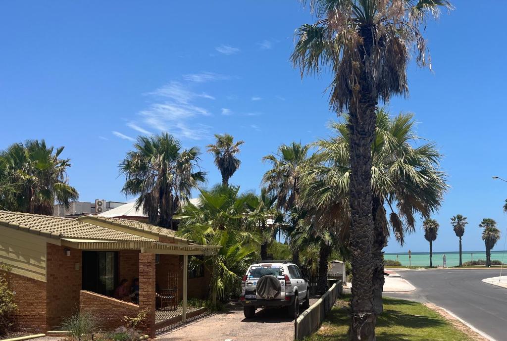 ein LKW, der vor einem Haus mit Palmen parkt in der Unterkunft Wildsights Villas in Denham