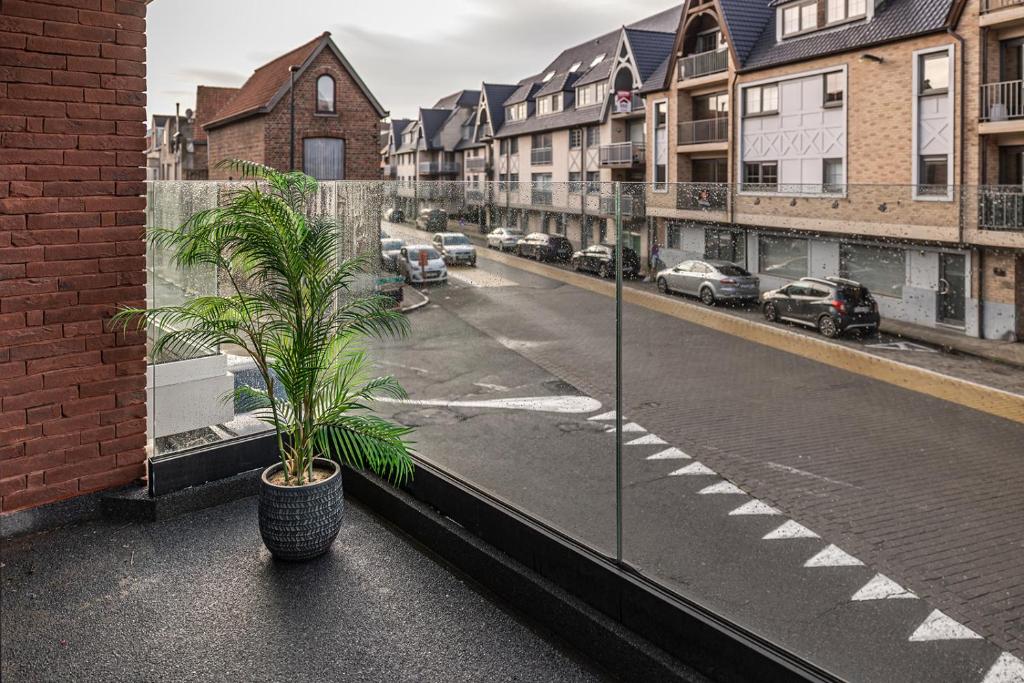 una maceta sentada al lado de una calle en Casselbergh Residences Petunia - De Haan en De Haan