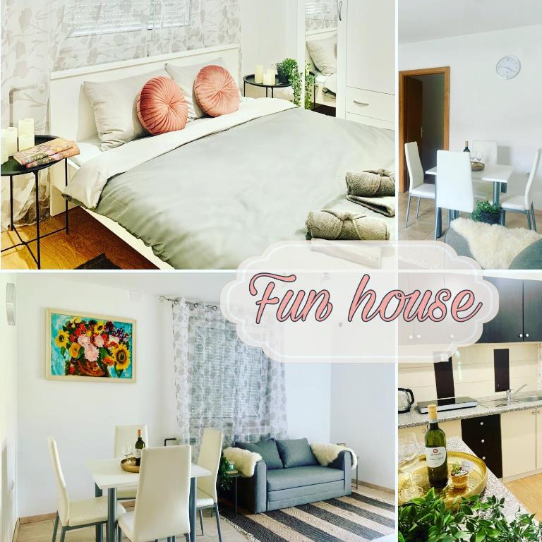 a collage of photos of a living room and a inn house at Fun house in Zebanec-Selo