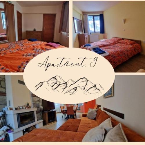 a collage of three pictures of a bedroom and a bed at Apartment 9 in Pamporovo