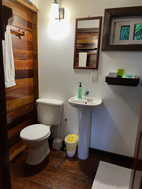 a bathroom with a toilet and a sink at Colinda Cabanas in Caye Caulker