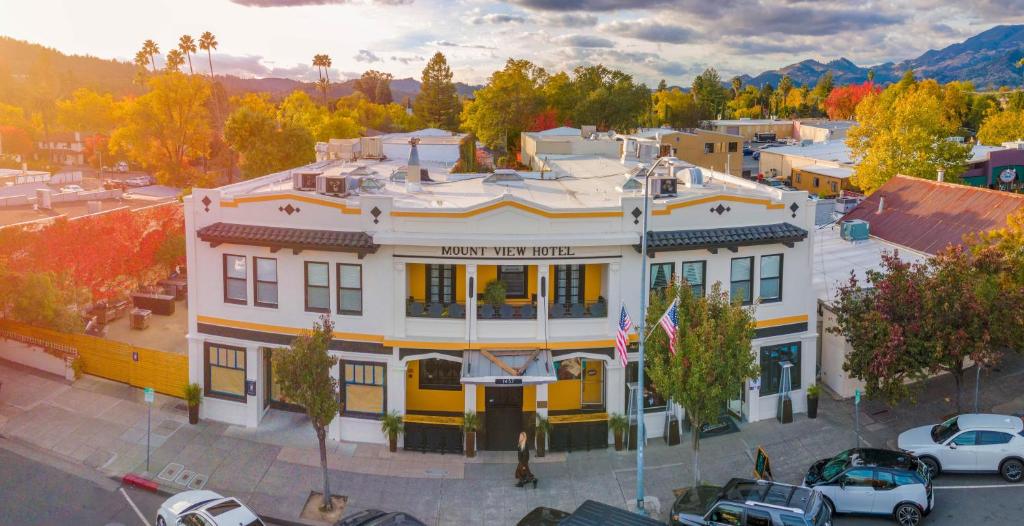 an overhead view of a building in a city at Mount View Hotel & Spa in Calistoga