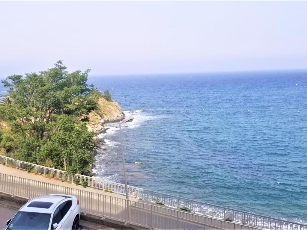une voiture garée sur une route à côté de l'océan dans l'établissement Appartement T3 à Banyuls, climatisé, proche plage - FR-1-309-281, à Banyuls-sur-Mer