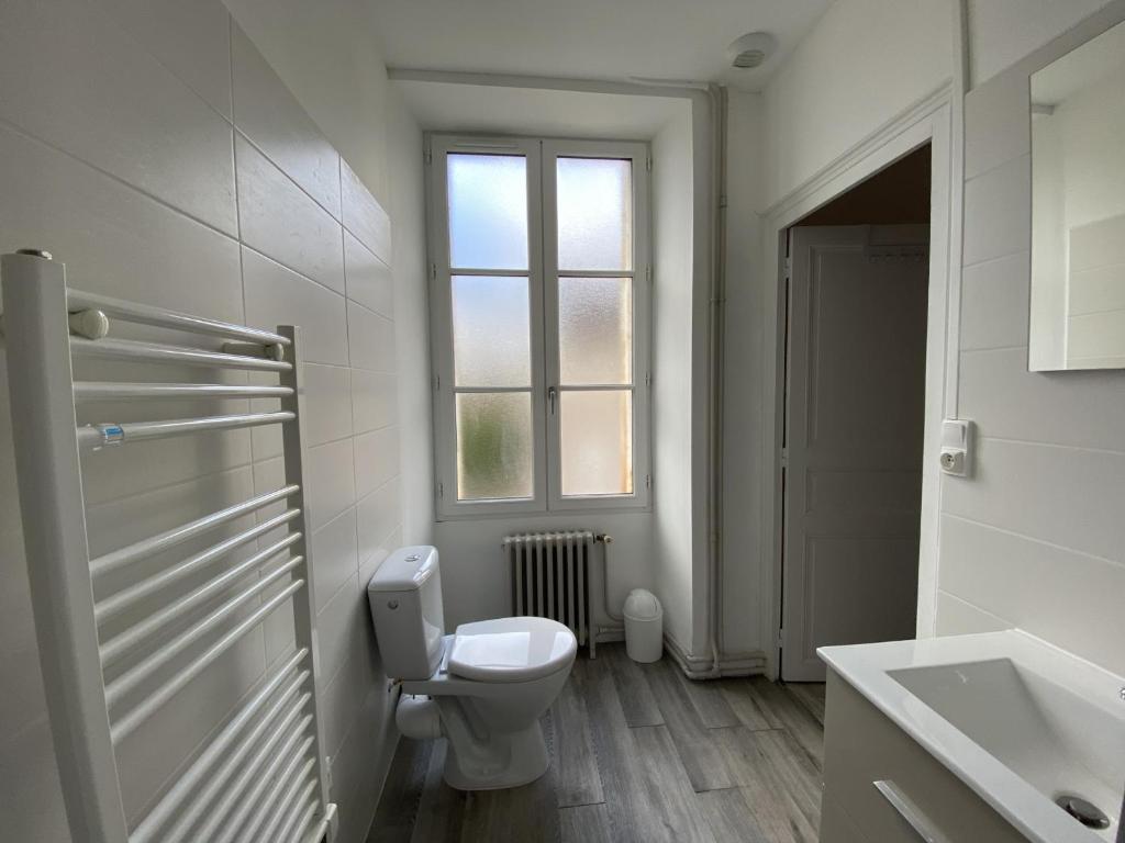 a bathroom with a toilet and a sink and a window at Appartement La Roche-Posay, 2 pièces, 5 personnes - FR-1-541-40 in La Roche-Posay