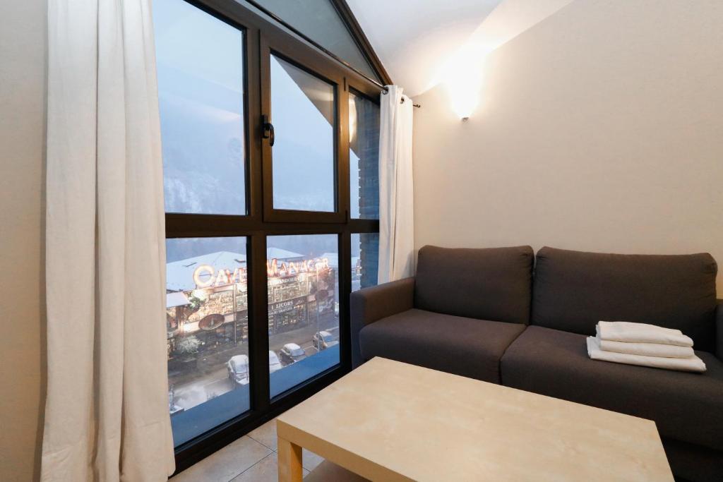 a living room with a couch and a window at Apartamentos Degas MIKKA in El Tarter