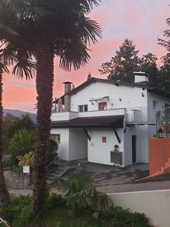 Biały dom z palmą na pierwszym planie w obiekcie Namasté - Ayurveda & Benessere w mieście Lugano