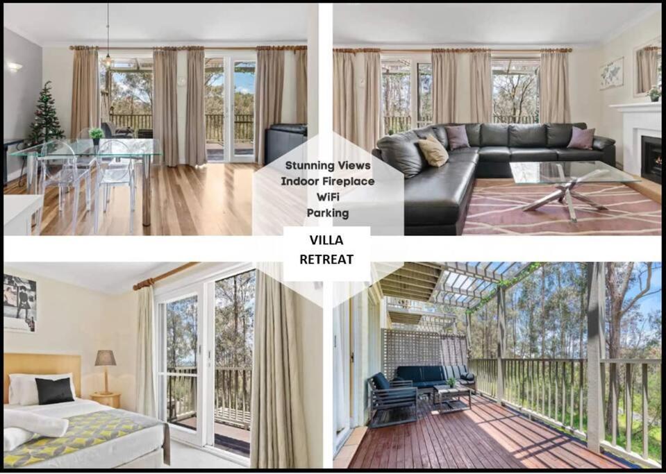 a collage of three pictures of a living room at King Villa Retreat / Hunter Valley in Pokolbin