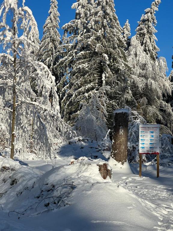 Berggasthof Heuberghaus, direkt am Rennsteig v zimě