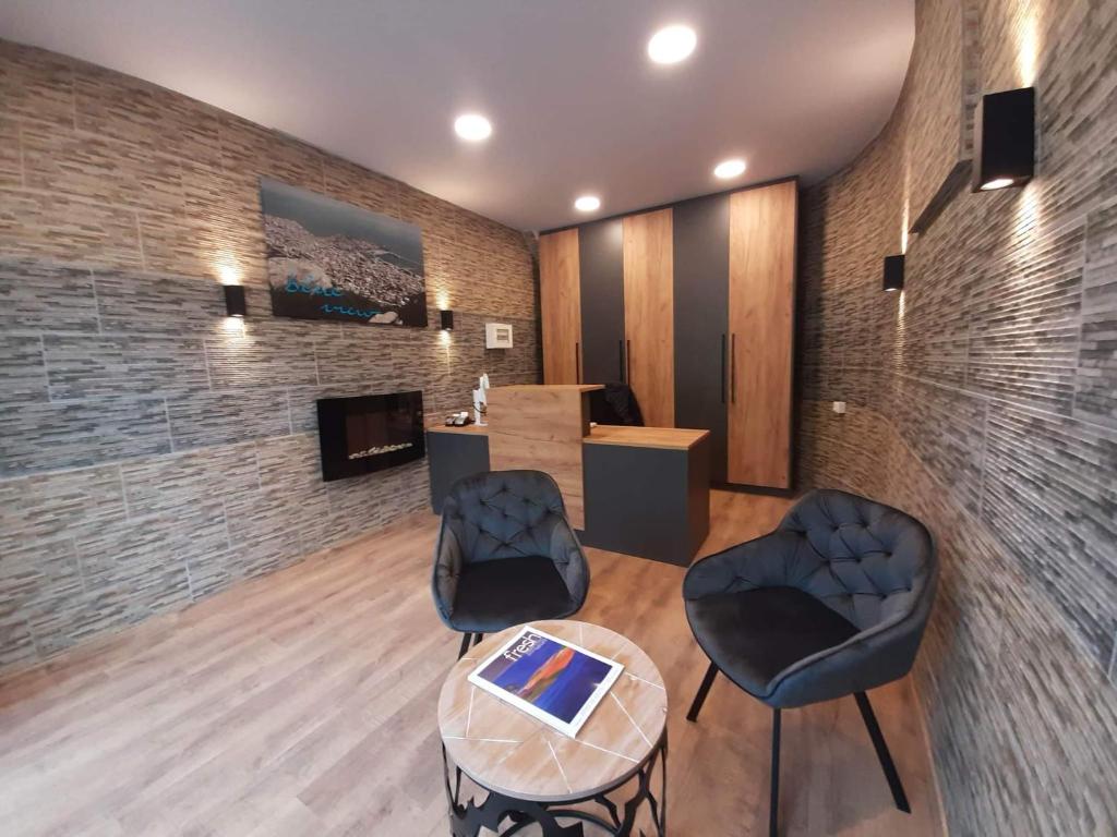 Kuchyň nebo kuchyňský kout v ubytování Blue View Apartments