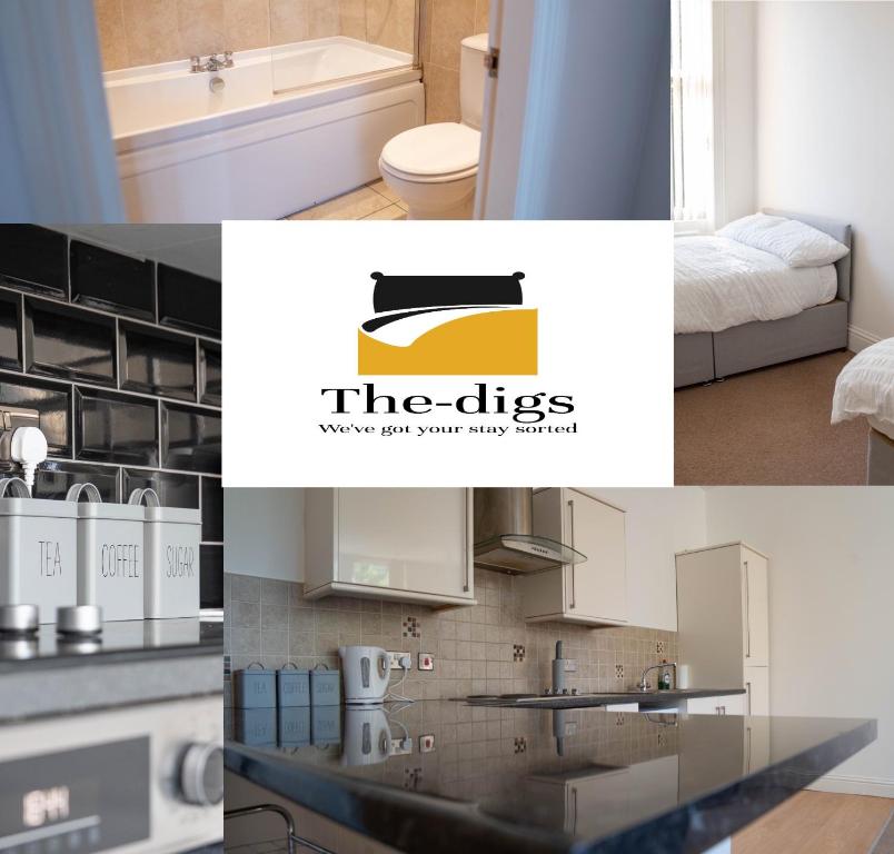 een collage van foto's van een badkamer en een keuken bij - Monthly Stay Offer - en-suite - kitchenette - in Monkwearmouth